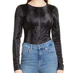 GOOD AMERICAN Power Shoulder Snakeskin Faux Leather Bodysuit Sz Women's 6 (3XL)